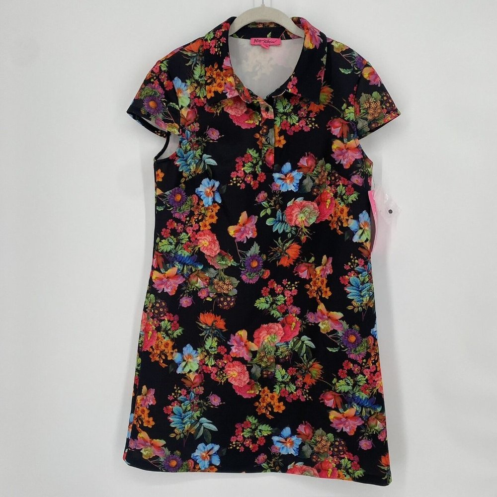Betsey Johnson dress women’s 12 black floral wedding guest party office work